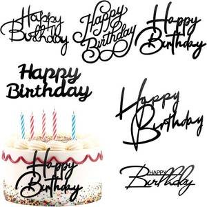 lot 21469 image: 6 Pcs Black Happy Birthday Cake Toppers Acrylic Mirror Side Cake Decorations Cakes Sign Picks CupCake Tools DIY Cakes Toppers Birthday Party Supplies for Celebrating Anniversary Party