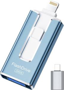 lot 21471 image: MFi Certified Flash Drive for iPhone iPad 256GB, USB Memory Stick Thumb Drive for iPhoneiPadAndroidPC (Light Blue)