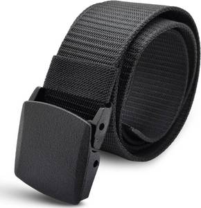 lot 21477 image: SHAVIT Mens Nylon Belt with Plastic Buckle, Work Web Belt for Men, Casual Adjustable Military Canvas Belts, TSA Approved - Nickel Free - Non Metal Airport friendly, TSA Plastic Belts for Men Black