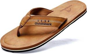 lot 21481 image: Quickshark Mens Flip Flops Leather Thong Sandals Arch Support Beach Slippers SIZE 43