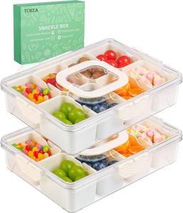 lot 21484 image: 2 Pack Snackle Box Container - Dishwasher Safety Divided, Serving Tray with Lid and Handle - Charcuterie Board for Portable Snack Platters - Clear Organizer for Fruits Snacks,Perfect for Road Travel