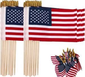 lot 21486 image: 12 Packs 8x12 Inch Small American Flags on Stick, USA Wood Stick Flags with Kid-safe Spear Top, American Flags on Stick 8x12 for Memorial Day 4th of July Decorations Veterans Patriotic Parades