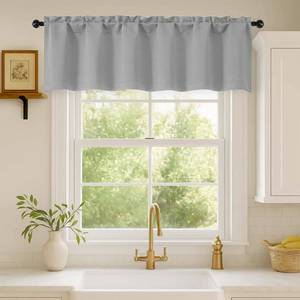 lot 21490 image: Silver Grey Valances for Windows 1 Piece, Soft Solid Thermal Insulated Blackout Small Kitchen Window Curtains for Bathroom Basement Cafe, Rod Pocket, Silver Grey, 60 Wx14 L