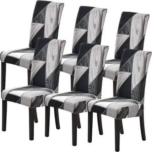 lot 21491 image: Dining Room Chair Covers Set of 6, Stretch Parsons Chair Slipcovers Removable Washable Spandex Printed Chair Seat Protector Cover for Hotel, Office, Ceremony, Banquet, Wedding Party (BlackGrey)