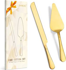 lot 21495 image: SANEXC Cake Cutting Set for Wedding - Extended Cake Knife And Server Set Thickened Stainless Steel Cake Cutter and Pie Spatula Great for Birthday Anniversary Christmas Gift Gold 2 Pcs