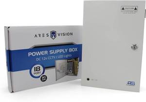 lot 21508 image: 18 Channel CCTV Power Supply Box 12V 30A   High Capacity Power Distribution Box for Security Cameras, Lockable Metal Enclosure with Fused Outputs, Includes Extra fuses & Screw Driver
