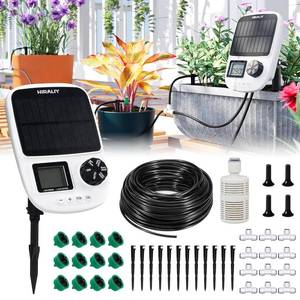 lot 21511 image: HIRALIY Solar Drip Irrigation System with Timer, Automatic Plant Watering Kit with USB Backup, 12 Pressure-Balanced Drippers, 40FT Tubing for Potted Plants, Indoor Pots & Even Watering