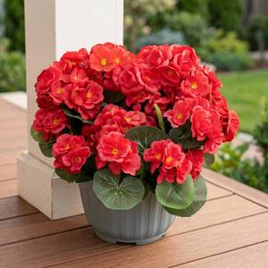 lot 21512 image: Artificial Geranium Fake Flowers for Outdoors Decoration, 4 Bundles Silk Geraniums Red Flower UV Resistant Look Real Faux Plants for Front Door Garden Porch Planter Patio Balcony Yard Indoor Home