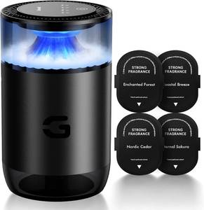 lot 21517 image: Smart Car Air Freshener Diffuser, Waterless Essential Oil Diffuser with 4 Modes, 4 Scent Refills, Auto OnOff, USB - C Rechargeable Wireless, Ambient Light for HomeCar Use (5502-Black)