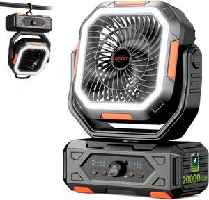 lot 21518 image: OGERY Camping Fan, Portable Fan Rechargeable with 20000mAh Battery, Stepless Speed Control, Fast Charging, Remote & LED Lantern for Tent, Travel, Car Camping, Camping Essentials