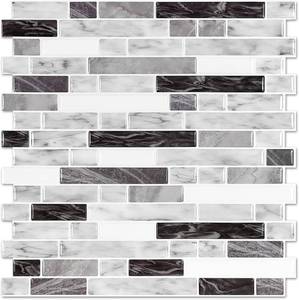 lot 21519 image: STICKGOO Thicker Design Peel and Stick Tile Backsplash, 12 12Stick on Backsplash for Kitchen, Self Adhesive Tile for Kitchen Backsplash and Bathroom(10 Sheets, Carrara Grey)