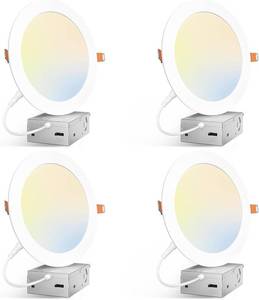 lot 21521 image: Amico 4 Pack 7 Inch 5CCT Ultra-Thin LED Canless Recessed Ceiling Light with Junction Box, 2700K3000K3500K4000K5000K Selectable, 15W100W, 1300LM High Brightness, Dimmable Wafer Downlight-ETL&FCC