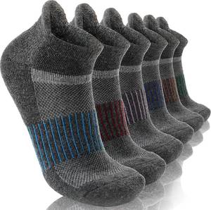 lot 21532 image: 6 Pairs Merino Wool Ankle Running Hiking Socks Compression Support Breathable Thick Cushion No Show Socks for Women Men