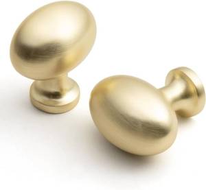 lot 21533 image: Oval Brushed Gold Cabinet Knobs, Zinc Alloy for Drawer Knobs for Dresser Cupboard Wardrobe (5, Brushed Gold, Egg knob)