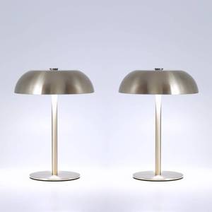 lot 21543 image: 2 Pack Cordless Mushroom Table Lamp with 5200mAh Rechargeable Battery, Portable LED Night Light with Stepless Dimming, 3 Color Modes for Bedroom, Patio, Bar Decor and Coffee Shop Ambiance (Silver)