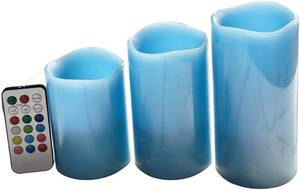 lot 21546 image: Adoria Blue Flameless Candles Set of 3- Real Wax Pillar Candles Battery Operated with Remote and Timer - Dia 3 XH456 Ocean Scent,Color Changing for Home Decor. Wedding,Camping, Party