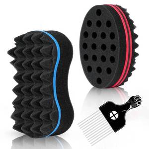 lot 21547 image: 3Pcs Hair Styling Set for All - Curl Brush, Twist Sponge for Textured Hair with Metal Pick
