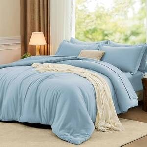 lot 21550 image: FUANNA Queen Comforter Set Light Blue, 7 Pieces Soft Bedding Sets Queen Size, All Season Lightweight Bed in a Bag with Comforter, Flat Sheet, Fitted Sheet, Pillowcases & Shams
