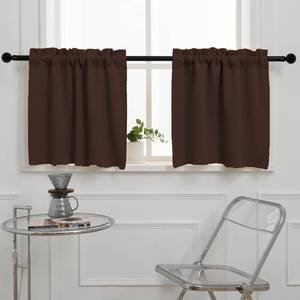 lot 21552 image: Pickluc Cafe Curtain (Half Window Curtain) 24 Inches Length, Rod Pocket Kitchen Curtain, Short Blackout Curtain for Small Window, 30 Wide and 24 Long, 2 Panels, Chocolate Brown