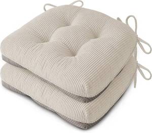 lot 21560 image: Indoor Kitchen Chair Cushions Set of 2 18X16.5X3 Soft Anti Slip Dining Chair Pads Tufted Kitchen Seat Cushion with Ties, Beige