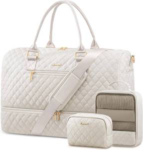 lot 21561 image: LOVEVOOK Travel Duffle Bag for Women, Weekender Overnight Bag with Shoe Compartment, Carry on Bag with Toiletry Bag, Gym Duffel Bag with Wet Pocket, Hospital Bags for Labor and Delivery 3 Pcs Set