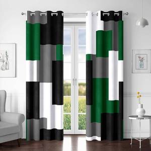 lot 21565 image: Tyrot Green Blackout Curtains for Bedroom 63 inch Long 2 Panels Set Black Grey White Modern Abstract Geometric Black Out Curtains Insulated Room Darkening Window Drapes for Living Room, 52Wx63L