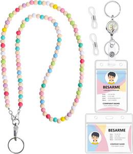 lot 21566 image: Lanyards for ID Badges Teacher Gifts Cute Wooden Beaded Lanyard with ID Holder Retractable Badge Reel Keys Eyeglass Chains for Women