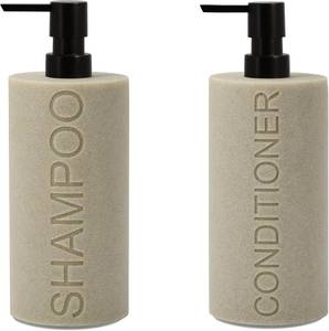 lot 21571 image: Resin 2 Pack Shampoo, Conditioner or Body Wash Dispenser Set, Luxurious Refillable Pump Bottles with Matte Pump Top and Embossed Text, Durable Design for Bathroom and Shower
