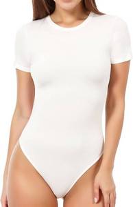 lot 21650 image: MANGOPOP Womens Round Neck Short Sleeve Bodysuit T Shirts Basic Body Suit Tops Size Large
