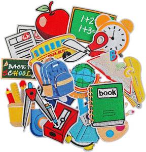 lot 21662 image: 20 Pcs Teacher Iron on Patches, Back to School Theme Embroidery Patches, School Iron on for Clothes, Jeans, Hats, Etc