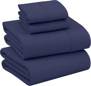 lot 21664 image: RUVANTI 100% Cotton Percale Sheets Full Size   Crisp Cooling Bed Sheets for Hot Sleepers, Deep Pocket 16, Soft Breathable & Durable Hotel-Style 4 Piece Set, Crown Blue