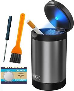 lot 21666 image: Ashtray with Lid, Smellproof & Smokeproof Cup Holder Ashtray, Detachable Aluminum Alloy Car Ash Tray with Automotic Light for Car Home Office Outside  Detachable Aluminum Alloy Car Ash Tray with Automotic Light for Car Home Office Outside