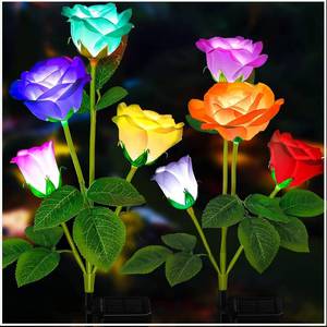 lot 21667 image: TONULAX Solar Garden Lights - Upgraded Outdoor Light, 2 Color Changing Rose Lights for Yard,Garden Decoration, Enlarged Solar Panel, More Realistic Rose Flower