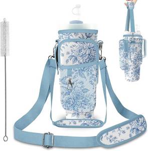 lot 21671 image: Stanley Water Bottle Bag with Adsjust Strap for 3040 Oz Tumbler, Water Bottle Carrier with 3 Pockets, Cleaning Brush & Straw Cover, Stanley Cup Carrier Bag for Walking, Gym,Travel, Yoga
