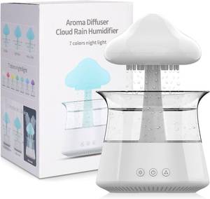 lot 21678 image: cjc Cloud Rain Humidifier for bedroom with Soothing Rain Sounds Sleep Aid, Waterfall Night Light, Mushroom Design Air Moisturizer Room Decor Aesthetic for living room (White)
