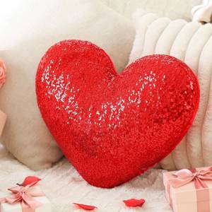 lot 21679 image: Yookeer Glitter Sequins Heart Shaped Pillow 14 x 12 Decorative Sparkling Throw Pillows Solid Soft Shiny Cushion for Women Girls Wedding Anniversary Bed Couch Decor(Red)