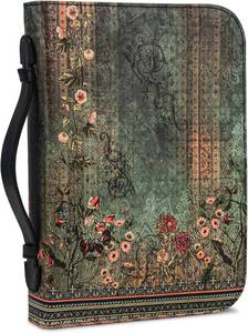 lot 21680 image: Bible Cover Case for Women PU Leather Woman Book Carrying Bag Bible, Protective Bible Organizer Holder Bag with Handle and Zippered Pocket, Christian Gift for Lady Girls (Boho Floral, XL)