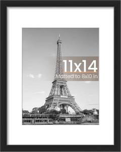lot 21681 image: upsimples 11x14 Picture Frame, Display Pictures 8x10 with Mat or 11x14 Without Mat, Wall Hanging Photo Frame, Black, 1 Pack