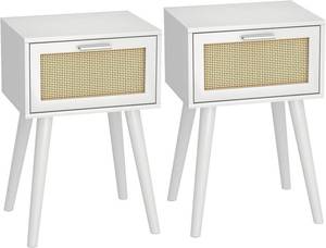 lot 21688 image: LAATOOREE Table, Nightstand Set of 2 - Small End Table with Rattan Door, Boho Style for Bedroom Living Room - White