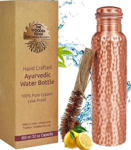 lot 21691 image: Copper Water Bottle,Hammered Ayurvedic Pure Copper Bottle With Brush For Drinking - Drink More Water, Lower Your Sugar Intake And Enjoy The Health Benefits Immediately 32 Oz (950 ml) Extra large