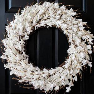 lot 21696 image: 26 Inch Forsythia Spring Wreath for Front Door, Large Spring Summer Floral Wreath, Artificial Spring Door Wreaths All Season for Porch, Wall, Window, Farmhouse Decor (White)