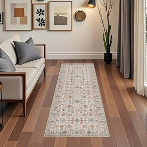 lot 21697 image: 2x6 Washable Hallway Runner Rug Kitchen Runner Rugs with Rubber Backing Non Slip Vintage Boho Floral Long Carpet for Living Room Bedroom Bathroom Entryway (BeigeColorful, 2X6)