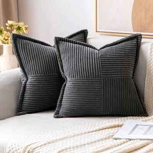 lot 21699 image: MIULEE Decorative Throw Pillow Covers for Couch Bed Livingroom 20x20 Inch Set of 2 Dark Grey Boho Accent Throw Pllows Broadside Striped Patchwork Soft Corduroy Pillowcases