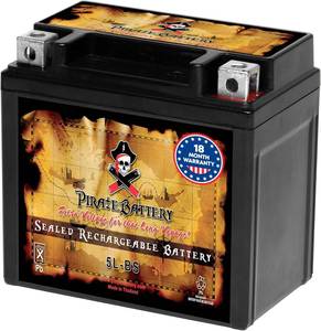lot 21703 image: Pirate Battery YTX5L-BS Maintenance Free Replacement Battery compatible with ATV, Motorcycle, and Scooter 12 Volts, 5 Amps, 4Ah, Nut and Bolt (T3) Terminal