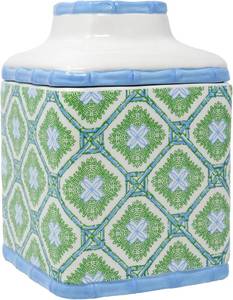 lot 21708 image: Lilly Pulitzer Ceramic, Square, Tissue-Box Cover, Tissue Holder for Home Decor (Bamboo Logo Trellis)
