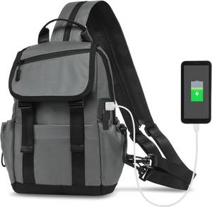 lot 21720 image: Small Backpack for Women Men, Convertible Crossbody Bags with USB Charge Port, Lightweight Casual Sling Shoulder for Outdoor Travel (Gray)