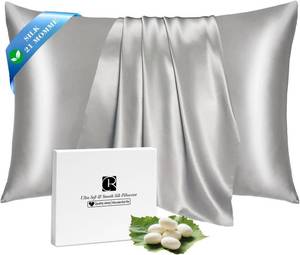 lot 21722 image: Ravmix Silk Pillow Cases with Zipper, 21momme Mulberry Silk Pillowcase for Hair Skin Health, Soft Smooth Breathable Cool Pillow Cover for Beauty Sleep with Gift Box 1PC(King 20x36, Apricot Gray)