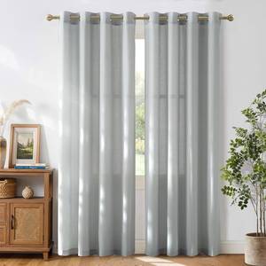 lot 21729 image: NICETOWN Light Cyan Linen Curtains for Kitchen, Thick Flax Small Window Treatments Semi Sheer Privacy Assured with Light Through for CafeBathroom, W55 x L84, 2 Panels