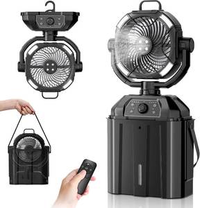 lot 21735 image: 1.6GAL Bucket Portable Misting Fans for Outdoors Patios,20000mAh Rechargeable Battery Operated Camping Fan-4 Spray Outlets & LED Lantern,Outdoor Mister Cooling Fan for Travel Tent Party Office