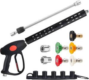 lot 21739 image: M MINGLE Replacement Pressure Washer Gun with Extension Wand, M22 15mm or M22 14mm Fitting, 5 Nozzle Tips, 40 Inch, 4000 PSI